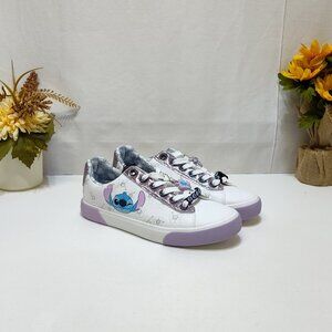 Disney Stitch Low Top Sneakers Womens 8.5 Lace-Up Glitter Accents Charm Keychain